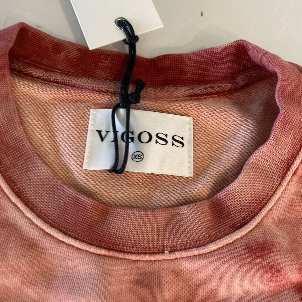 NWT $49 Women Vigoss Peach Pink Acid Wash Cotton Crewneck Sweatshirt XS‎ Tie Dye - Picture 3 of 7